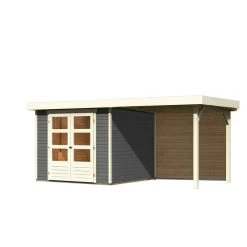Abri De Jardin En Bois Massif Gris Terre 5,95m² Askola 3,5 Avec Appentis 240cm Et Paroi Arrière - Karibu -Abri De Jardin abri de jardin en bois massif gris terre 595m askola 35 avec appentis 240cm et paroi arriere woodfeeling 2
