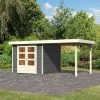 Abri De Jardin En Bois Massif Gris Terre 5,95m² Askola 3,5 Avec Appentis 240cm - Karibu -Abri De Jardin abri de jardin en bois massif gris terre 595m askola 35 avec appentis 240cm woodfeeling