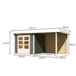 Abri De Jardin En Bois Massif Gris Terre 5,95m² Kandern 3 Avec Appentis 235cm Et Paroi Arrière – Karibu -Abri De Jardin abri de jardin en bois massif gris terre 595m kandern 3 avec appentis 235cm et paroi arriere woodfeeling 1