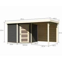 Abri De Jardin En Bois Massif Gris Terre 5,95m² Schwandorf 5 Avec Appentis 240cm Et Paroi Arrière – Karibu -Abri De Jardin abri de jardin en bois massif gris terre 595m schwandorf 5 avec appentis 240cm et paroi arriere woodfeeling 1