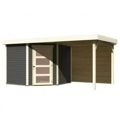 Abri De Jardin En Bois Massif Gris Terre 5,95m² Schwandorf 5 Avec Appentis 240cm Et Paroi Arrière – Karibu -Abri De Jardin abri de jardin en bois massif gris terre 595m schwandorf 5 avec appentis 240cm et paroi arriere woodfeeling 2