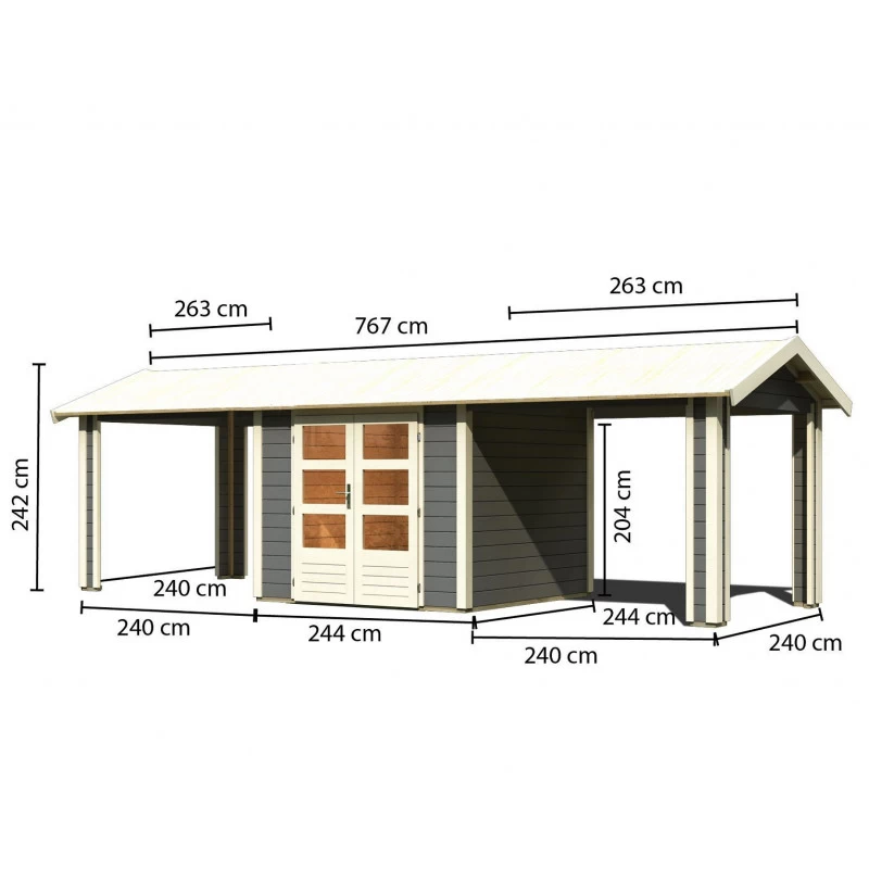 Abri De Jardin En Bois Massif Gris Terre 5,95m² Theres 3 Avec Deux Auvents – Karibu 4 Abri De Jardin En Bois Massif Gris Terre 5,95m² Theres 3 Avec Deux Auvents – Karibu – Image 2