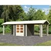 Abri De Jardin En Bois Massif Gris Terre 5,95m² Theres 3 Avec Deux Auvents – Karibu -Abri De Jardin abri de jardin en bois massif gris terre 595m theres 3 avec deux auvents karibu