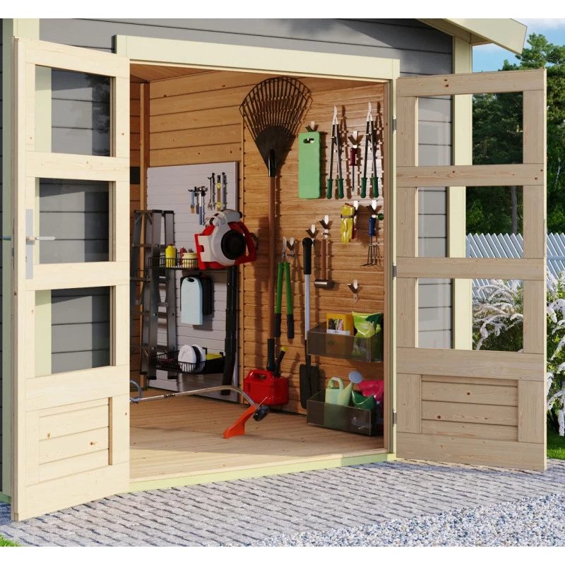 Abri De Jardin En Bois Massif Gris Terre 5,95m² Theres 3 Avec Deux Auvents – Karibu 6 Abri De Jardin En Bois Massif Gris Terre 5,95m² Theres 3 Avec Deux Auvents – Karibu – Image 4