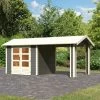 Abri De Jardin En Bois Massif Gris Terre 5,95m² Theres 3 Avec Un Auvent – Karibu -Abri De Jardin abri de jardin en bois massif gris terre 595m theres 3 avec un auvent karibu