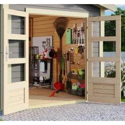 Abri De Jardin En Bois Massif Gris Terre 5,95m² Theres 3 Avec Un Auvent – Karibu -Abri De Jardin abri de jardin en bois massif gris terre 595m theres 3 avec un auvent karibu 3