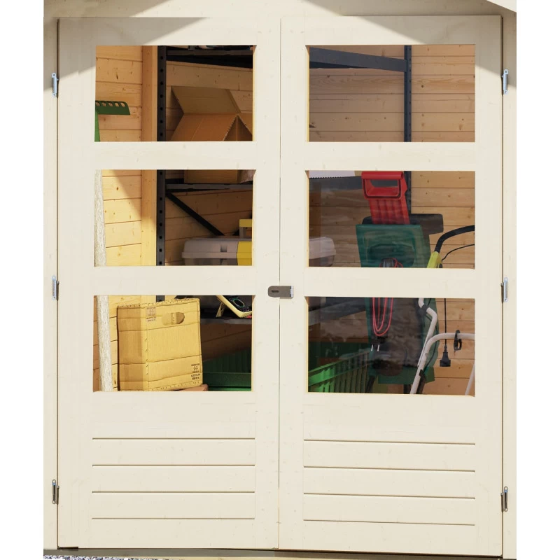 Abri De Jardin En Bois Massif Gris Terre 6,55m² Askola 4 Avec Appentis 280cm – Karibu 7 Abri De Jardin En Bois Massif Gris Terre 6,55m² Askola 4 Avec Appentis 280cm – Karibu – Image 5