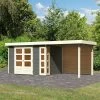 Abri De Jardin En Bois Massif Gris Terre 6,55m² Kerko 4 Avec Appentis 240cm Et Paroi Arrière – Karibu -Abri De Jardin abri de jardin en bois massif gris terre 655m kerko 4 avec appentis 240cm et paroi arriere woodfeeling