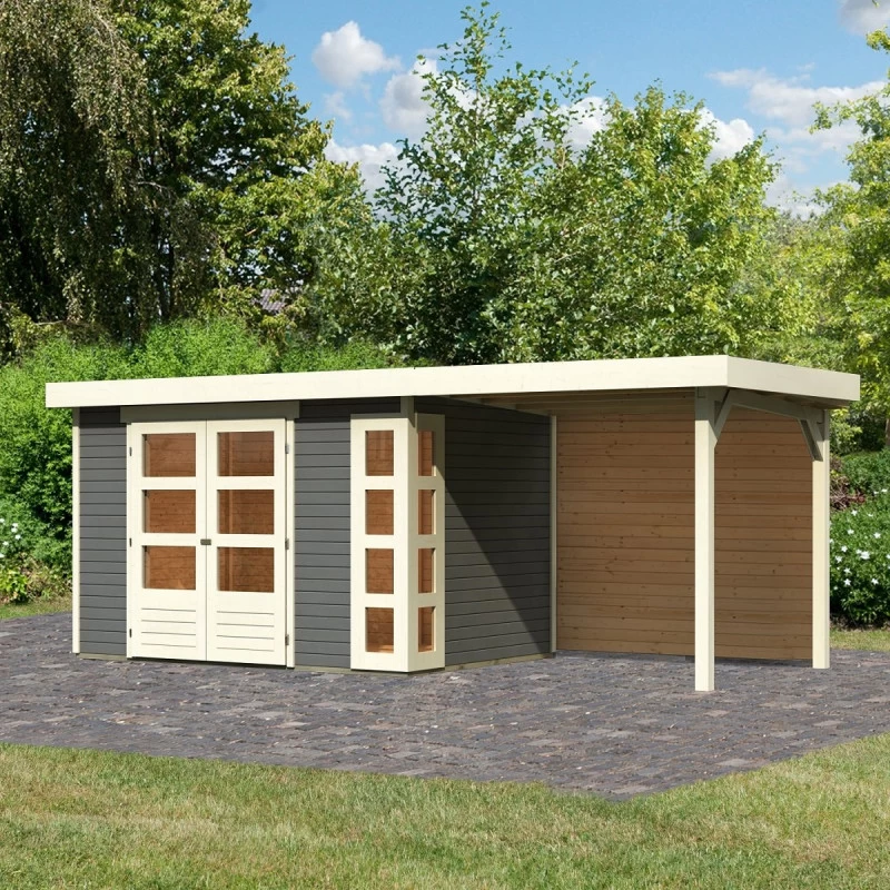 Abri De Jardin En Bois Massif Gris Terre 6,55m² Kerko 4 Avec Appentis 240cm Et Paroi Arrière – Karibu 3 Abri De Jardin En Bois Massif Gris Terre 6,55m² Kerko 4 Avec Appentis 240cm Et Paroi Arrière – Karibu