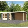 Abri De Jardin En Bois Massif Gris Terre 6,55m² Kerko 4 Avec Appentis 280cm Et Paroi Arrière – Karibu -Abri De Jardin abri de jardin en bois massif gris terre 655m kerko 4 avec appentis 280cm et paroi arriere woodfeeling