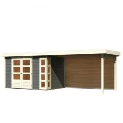 Abri De Jardin En Bois Massif Gris Terre 6,55m² Kerko 4 Avec Appentis 280cm Et Paroi Arrière – Karibu -Abri De Jardin abri de jardin en bois massif gris terre 655m kerko 4 avec appentis 280cm et paroi arriere woodfeeling 2