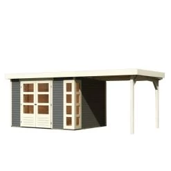 Abri De Jardin En Bois Massif Gris Terre 7,43m² Kerko 5 Avec Appentis 240cm – Karibu -Abri De Jardin abri de jardin en bois massif gris terre 743m kerko 5 avec appentis 240cm woodfeeling 2
