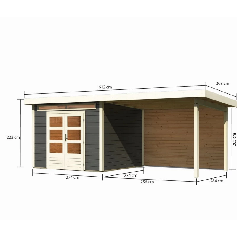 Abri De Jardin En Bois Massif Gris Terre 7,50m² Kandern 6 Avec Appentis 320cm Et Paroi Arrière – Karibu 4 Abri De Jardin En Bois Massif Gris Terre 7,50m² Kandern 6 Avec Appentis 320cm Et Paroi Arrière – Karibu – Image 2