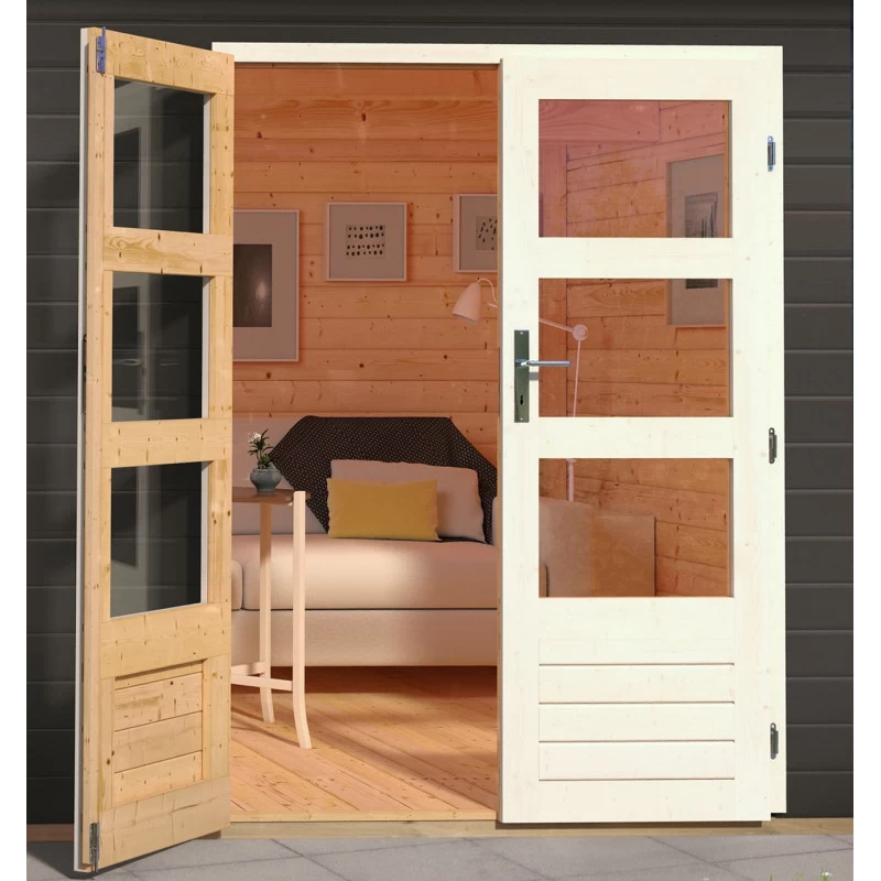 Abri De Jardin En Bois Massif Gris Terre 7,50m² Kandern 6 Avec Appentis 320cm Et Paroi Arrière – Karibu 7 Abri De Jardin En Bois Massif Gris Terre 7,50m² Kandern 6 Avec Appentis 320cm Et Paroi Arrière – Karibu – Image 5