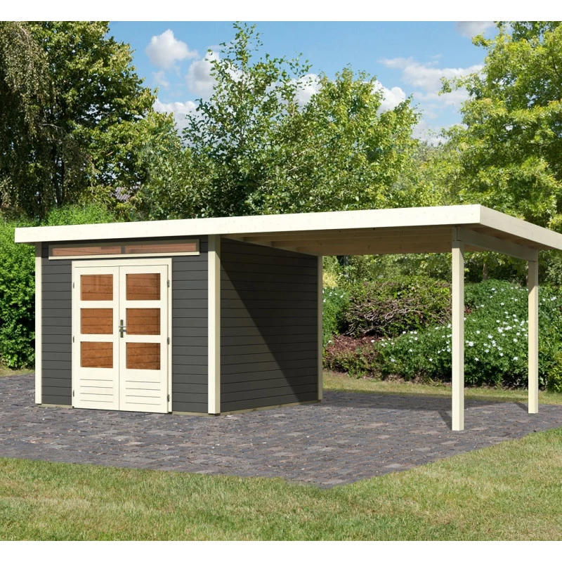 Abri De Jardin En Bois Massif Gris Terre 7,50m² Kandern 6 Avec Appentis 320cm – Karibu 3 Abri De Jardin En Bois Massif Gris Terre 7,50m² Kandern 6 Avec Appentis 320cm – Karibu