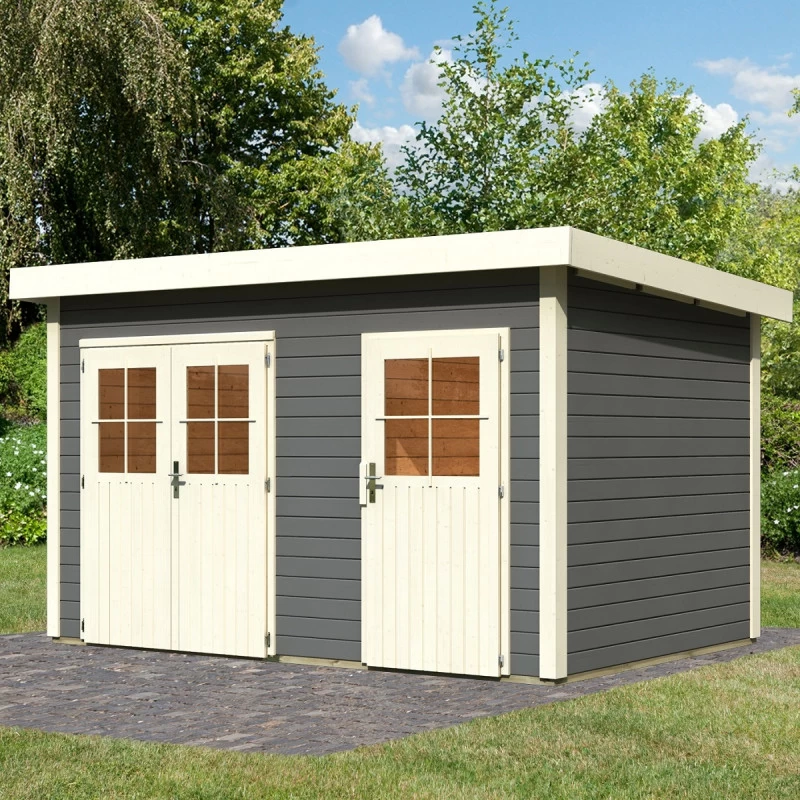 Abri De Jardin En Bois Massif Gris Terre 8,88m² Avec Cloison Intérieure Tintrup – Karibu 4 Abri De Jardin En Bois Massif Gris Terre 8,88m² Avec Cloison Intérieure Tintrup – Karibu – Image 2