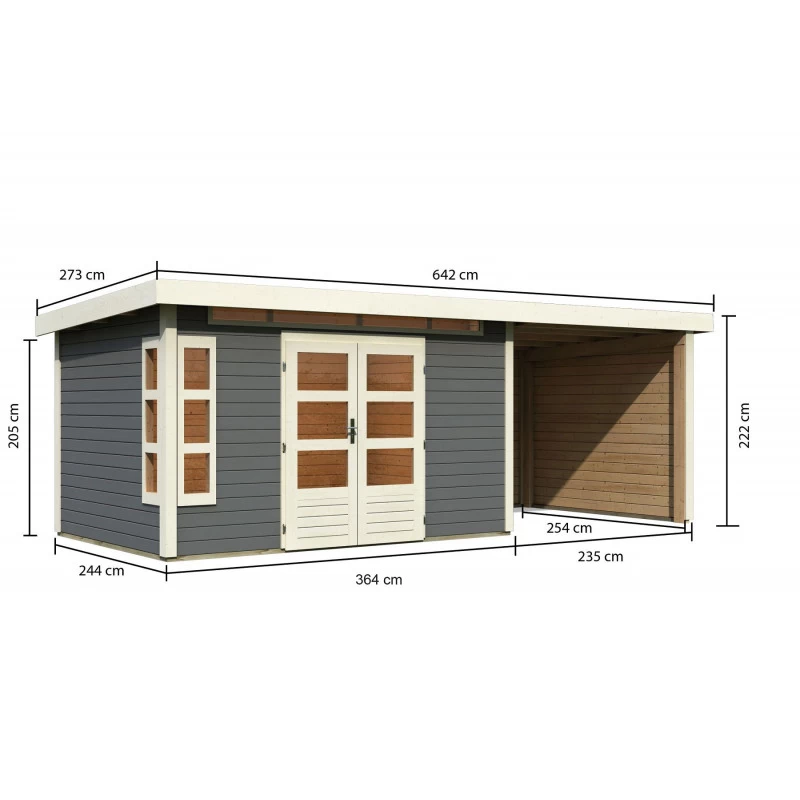 Abri De Jardin En Bois Massif Gris Terre 8,88m² Kastorf 7 Avec Appentis 260cm Et Paroi Arrière Et Latérale – Karibu 4 Abri De Jardin En Bois Massif Gris Terre 8,88m² Kastorf 7 Avec Appentis 260cm Et Paroi Arrière Et Latérale – Karibu – Image 2