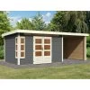 Abri De Jardin En Bois Massif Gris Terre 8,88m² Kastorf 7 Avec Appentis 260cm Et Paroi Arrière Et Latérale – Karibu -Abri De Jardin abri de jardin en bois massif gris terre 888m kastorf 7 avec appentis 260cm et paroi arriere et laterale karibu