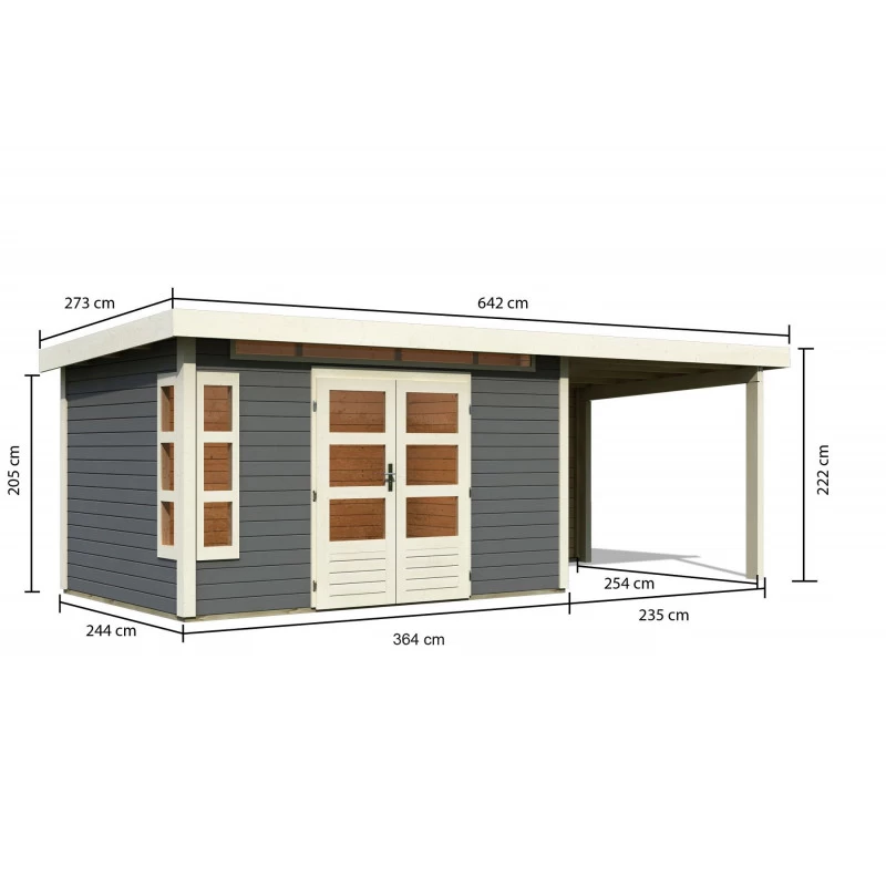 Abri De Jardin En Bois Massif Gris Terre 8,88m² Kastorf 7 Avec Appentis 260cm Et Paroi Arrière – Karibu 4 Abri De Jardin En Bois Massif Gris Terre 8,88m² Kastorf 7 Avec Appentis 260cm Et Paroi Arrière – Karibu – Image 2