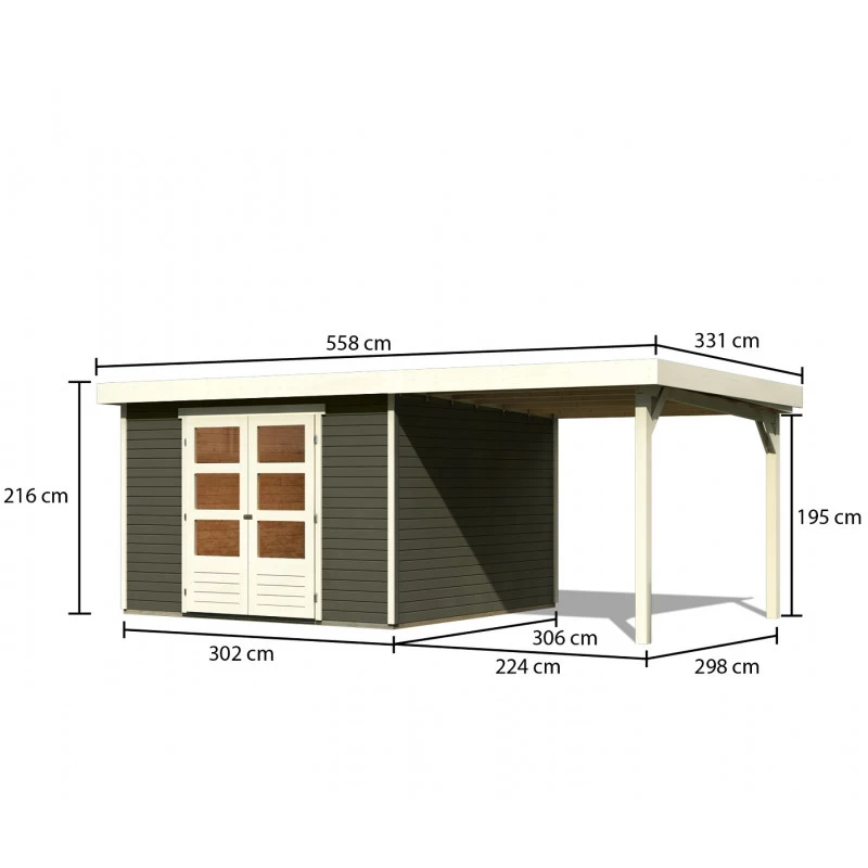 Abri De Jardin En Bois Massif Gris Terre 9,24m² Askola 6 Avec Appentis 240cm - Karibu 4 Abri De Jardin En Bois Massif Gris Terre 9,24m² Askola 6 Avec Appentis 240cm - Karibu – Image 2