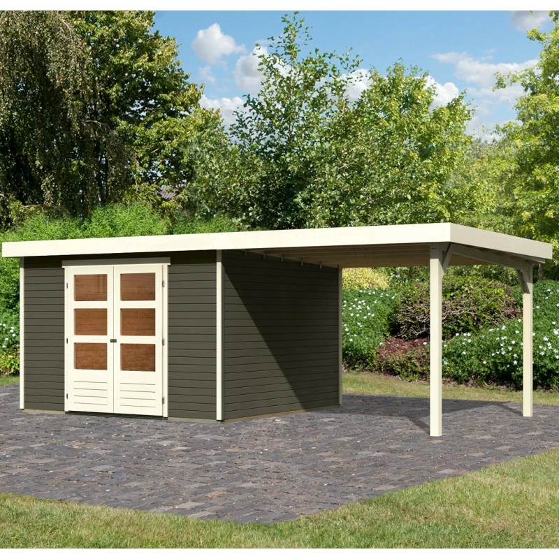 Abri De Jardin En Bois Massif Gris Terre 9,24m² Askola 6 Avec Appentis 280cm – Karibu 3 Abri De Jardin En Bois Massif Gris Terre 9,24m² Askola 6 Avec Appentis 280cm – Karibu