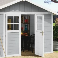 Abri De Jardin En PVC 11,2m² DECO Gris Clair Et Blanc Grosfillex + Kit Ancrage Offert -Abri De Jardin abri de jardin en pvc 112m deco gris clair et blanc grosfillex 3