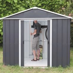 Abri De Jardin Métal Anthracite 7,18m² + Kit D'ancrage Inclus - YARDMASTER