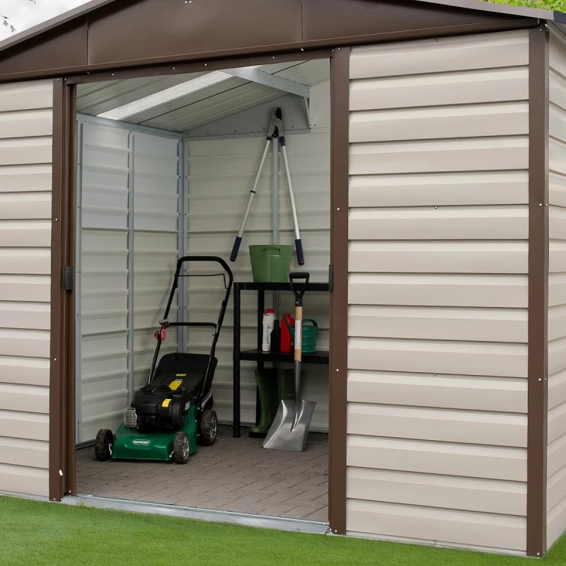 Abri De Jardin Métal Beige Et Marron 11,39m² + Kit D'ancrage Inclus - YARDMASTER 6 Abri De Jardin Métal Beige Et Marron 11,39m² + Kit D'ancrage Inclus - YARDMASTER – Image 4