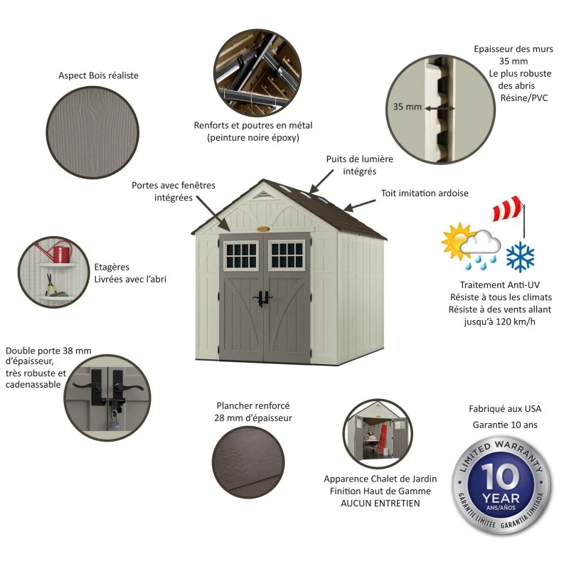 Abri De Jardin Polyéthylène 35mm 5,53m² Woodgrain + Plancher SUNCAST 6 Abri De Jardin Polyéthylène 35mm 5,53m² Woodgrain + Plancher SUNCAST – Image 4