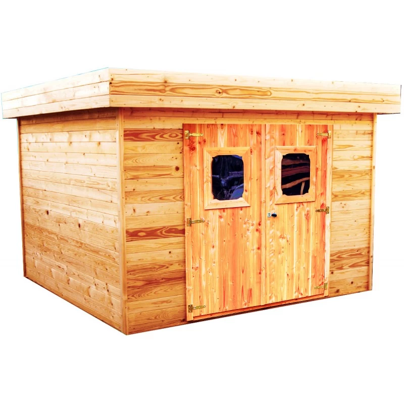 Abri De Jardin Toit Plat En Douglas DINAN 11,49m² Madriers 28mm + Toiture Bac Acier - HABRITA 3 Abri De Jardin Toit Plat En Douglas DINAN 11,49m² Madriers 28mm + Toiture Bac Acier - HABRITA