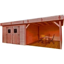 Abri Toit Plat En Douglas DINAN 20,64m² Madriers 28mm Avec Terrasse + Toiture Bac Acier - HABRITA -Abri De Jardin abri dinan 2064m en madriers douglas 28mm avec terrasse habrita 2