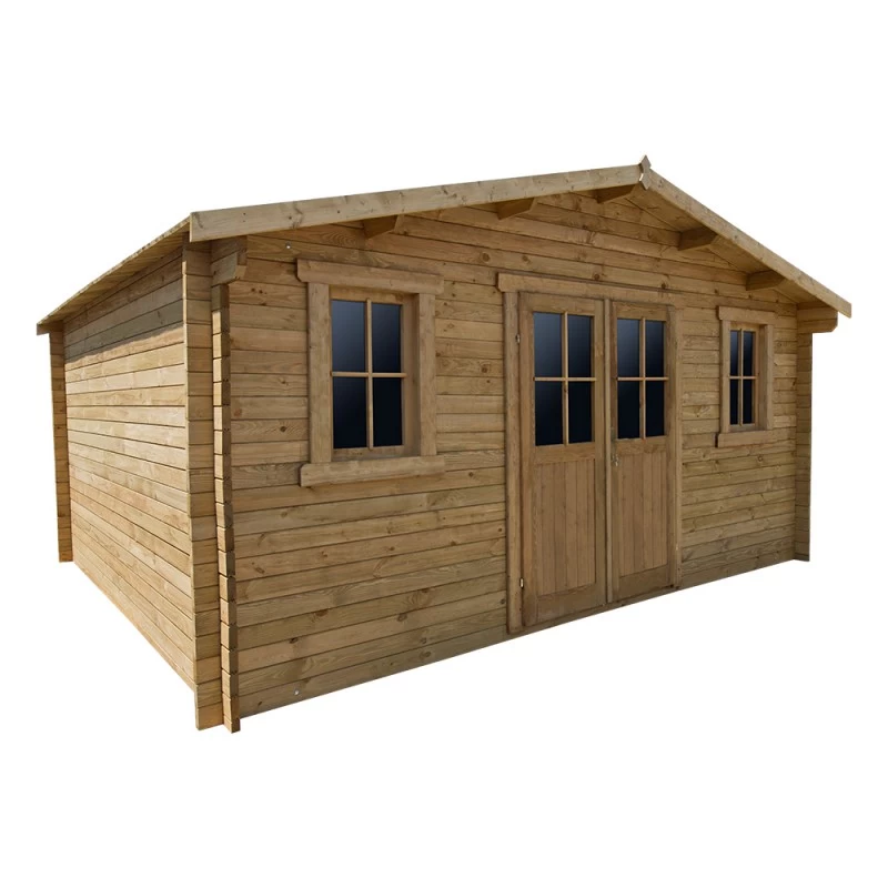 Abri En Bois Massif 19,8m² PLUS 28mm Traité Teinté Marron Gardy Shelter 4 Abri En Bois Massif 19,8m² PLUS 28mm Traité Teinté Marron Gardy Shelter – Image 2