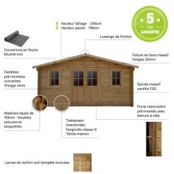 Abri En Bois Massif 19,8m² PLUS 40mm Traité Teinté Marron Gardy Shelter -Abri De Jardin abri en bois massif 198m plus 40mm traite teinte marron gardy shelter 4