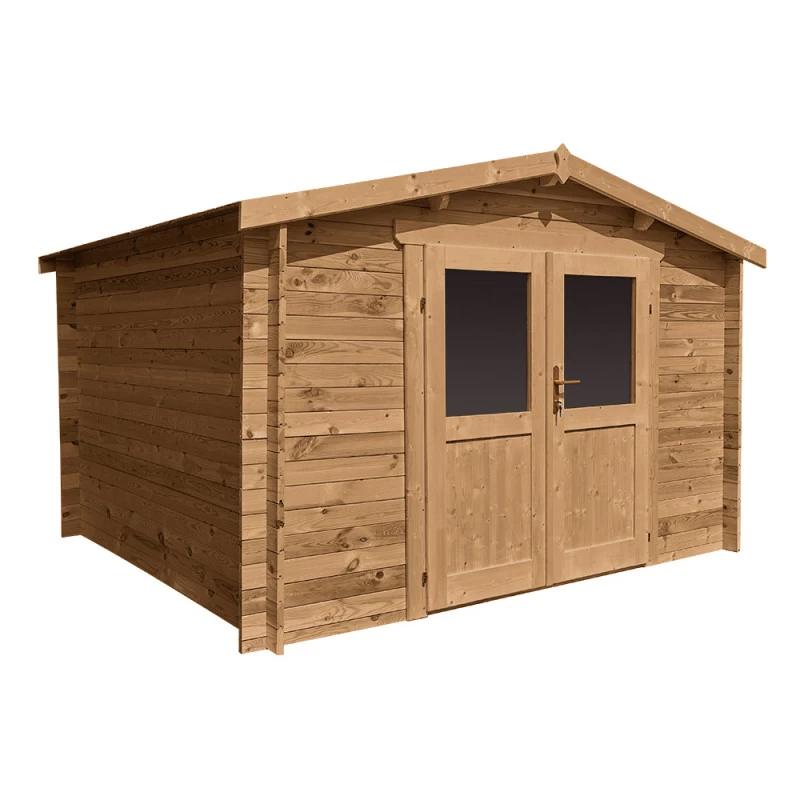 Abri En Bois Massif 9m² PRIMO 28mm Traité Teinté Marron Gardy Shelter 3 Abri En Bois Massif 9m² PRIMO 28mm Traité Teinté Marron Gardy Shelter