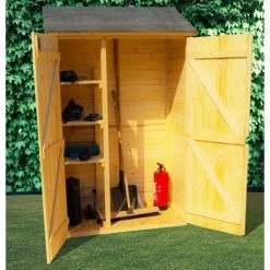 Abri Mural En Bois Brut 0,70m² Avec 3 étagères De Rangement - Habrita -Abri De Jardin abri mural en bois brut 070m avec 3 etageres de rangement habrita 2