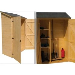 Abri Mural En Bois Brut 0,70m² Avec 3 étagères De Rangement - Habrita -Abri De Jardin abri mural en bois brut 070m avec 3 etageres de rangement habrita 4