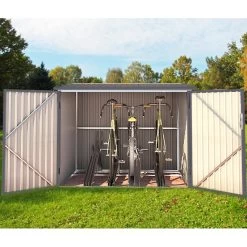 Abri Pour 4 Vélos En Acier Galvanisé Gris Avec Rails De Rangement 4,02m² - Chalet Et Jardin