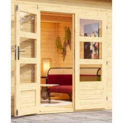 Abri Toit Plat 13,60m² Bois Massif 40mm Northeim 5 Avec Appentis 330cm Et Paroi Arrière – Karibu -Abri De Jardin abri toit plat 1360m bois massif 40mm northeim 5 avec appentis 330cm et paroi arriere woodfeeling 4