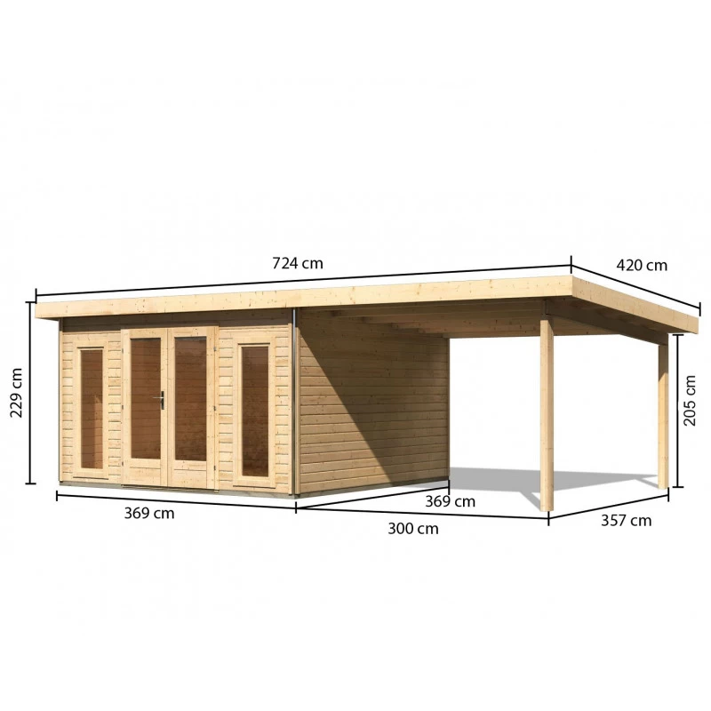 Abri Toit Plat 13,60m² Bois Massif 40mm Radeburg 3 Avec Appentis 330cm – Karibu 6 Abri Toit Plat 13,60m² Bois Massif 40mm Radeburg 3 Avec Appentis 330cm – Karibu – Image 4
