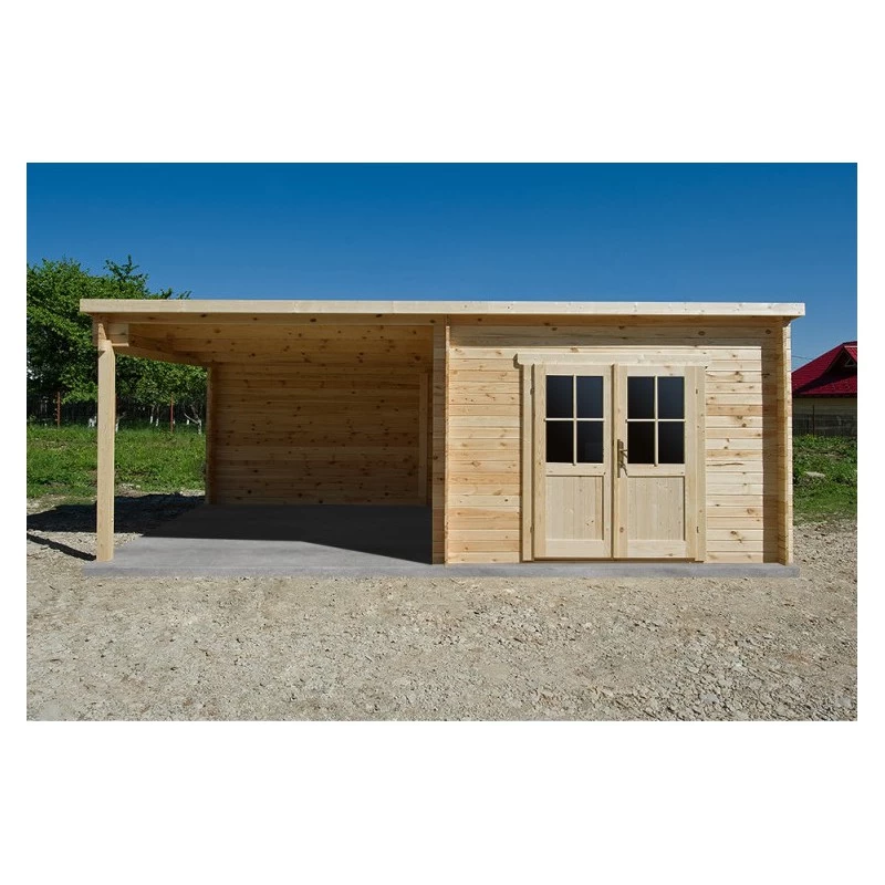 Abri Toit Plat 9m² PLUS 40mm + Terrasse Couverte Latérale 9m² Gardy Shelter 3 Abri Toit Plat 9m² PLUS 40mm + Terrasse Couverte Latérale 9m² Gardy Shelter