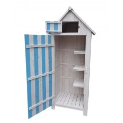 Armoire De Jardin En Bois Lasuré Bleu Et Blanc 0,41m² - Habrita -Abri De Jardin armoire de jardin en bois lasure bleu et blanc 041m habrita 2