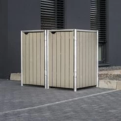 Cache-poubelle 2 Compartiments Müllbox En Bois Traité Gris 2x140L – HIDE -Abri De Jardin cache poubelle 2 compartiments mullbox en bois traite gris 2x140l hide 2