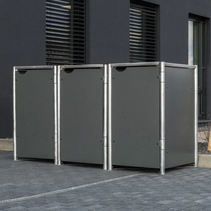 Cache-poubelle 3 Compartiments Müllbox En Aluminium Gris 3x240L – HIDE 2 Cache-poubelle 3 Compartiments Müllbox En Aluminium Gris 3x240L – HIDE
