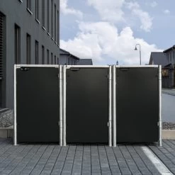 Cache-poubelle 3 Compartiments Müllbox En Aluminium Noir 3x240L – HIDE -Abri De Jardin cache poubelle 3 compartiments mullbox en aluminium noir 3x240l hide 3