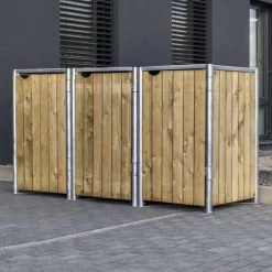 Cache-poubelle 3 Compartiments Müllbox En Bois Traité Naturel 3x140L – HIDE -Abri De Jardin cache poubelle 3 compartiments mullbox en bois traite naturel 3x140l hide 3
