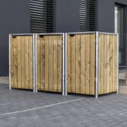 Cache-poubelle 3 Compartiments Müllbox En Bois Traité Naturel 3x140L – HIDE -Abri De Jardin cache poubelle 3 compartiments mullbox en bois traite naturel 3x140l hide 4