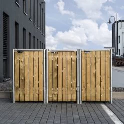 Cache-poubelle 3 Compartiments Müllbox En Bois Traité Naturel 3x140L – HIDE -Abri De Jardin cache poubelle 3 compartiments mullbox en bois traite naturel 3x140l hide 5