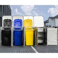 Cache-poubelle 4 Compartiments Müllbox En Aluminium Gris 4x140L – HIDE -Abri De Jardin cache poubelle 4 compartiments mullbox en aluminium gris 4x140l hide 3