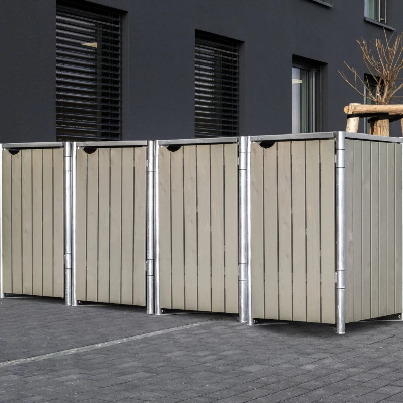 Cache-poubelle 4 Compartiments Müllbox En Bois Traité Gris 4x240L – HIDE 3 Cache-poubelle 4 Compartiments Müllbox En Bois Traité Gris 4x240L – HIDE