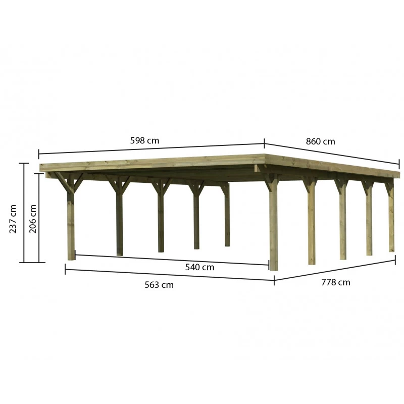 Carport Double En Bois Autoclave 50,9m² Et Toit En Acier – KARIBU 4 Carport Double En Bois Autoclave 50,9m² Et Toit En Acier – KARIBU – Image 2